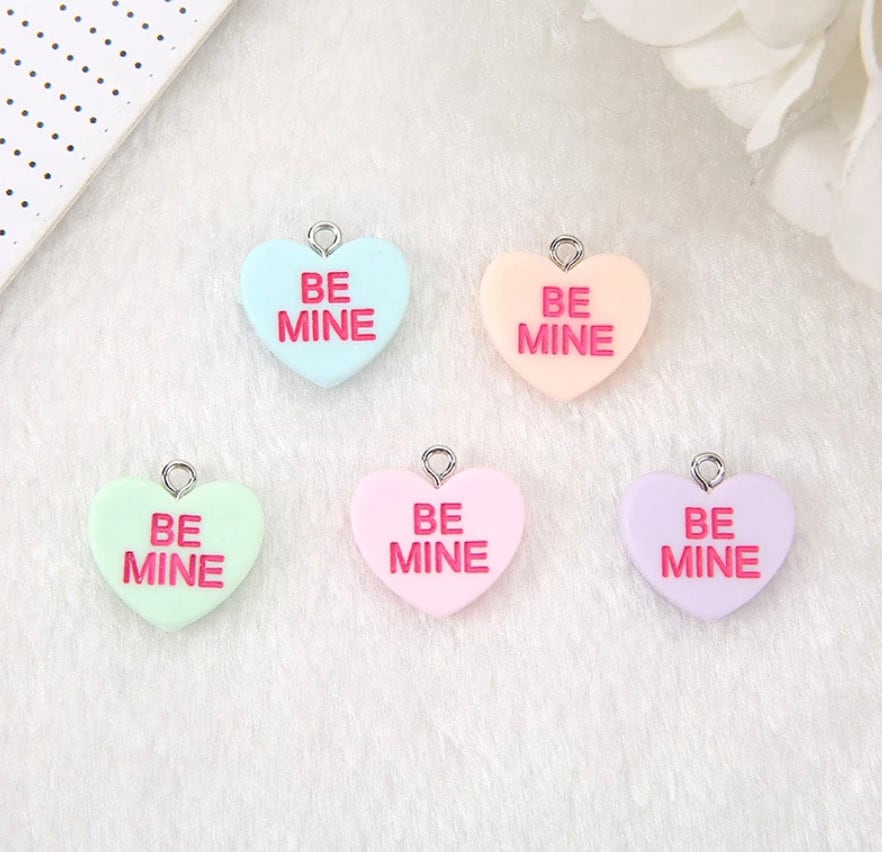 Be Mine Pastel Colorful Valentine's Day Heart with Eye Pin Charm (18mm x 11mm)