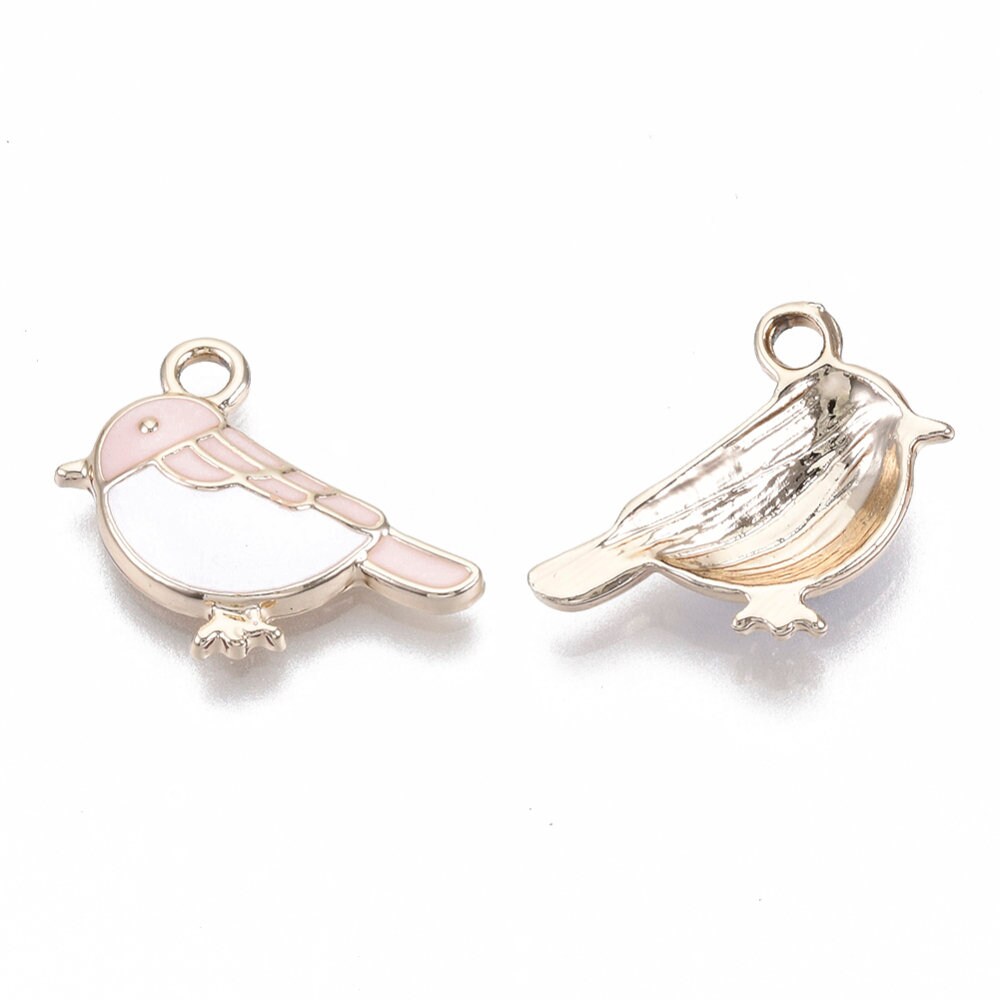 Pink/Purple Bird Alloy Enamel Charm (15.5mm x 19.5mm x 3mm, Hole: 2mm)