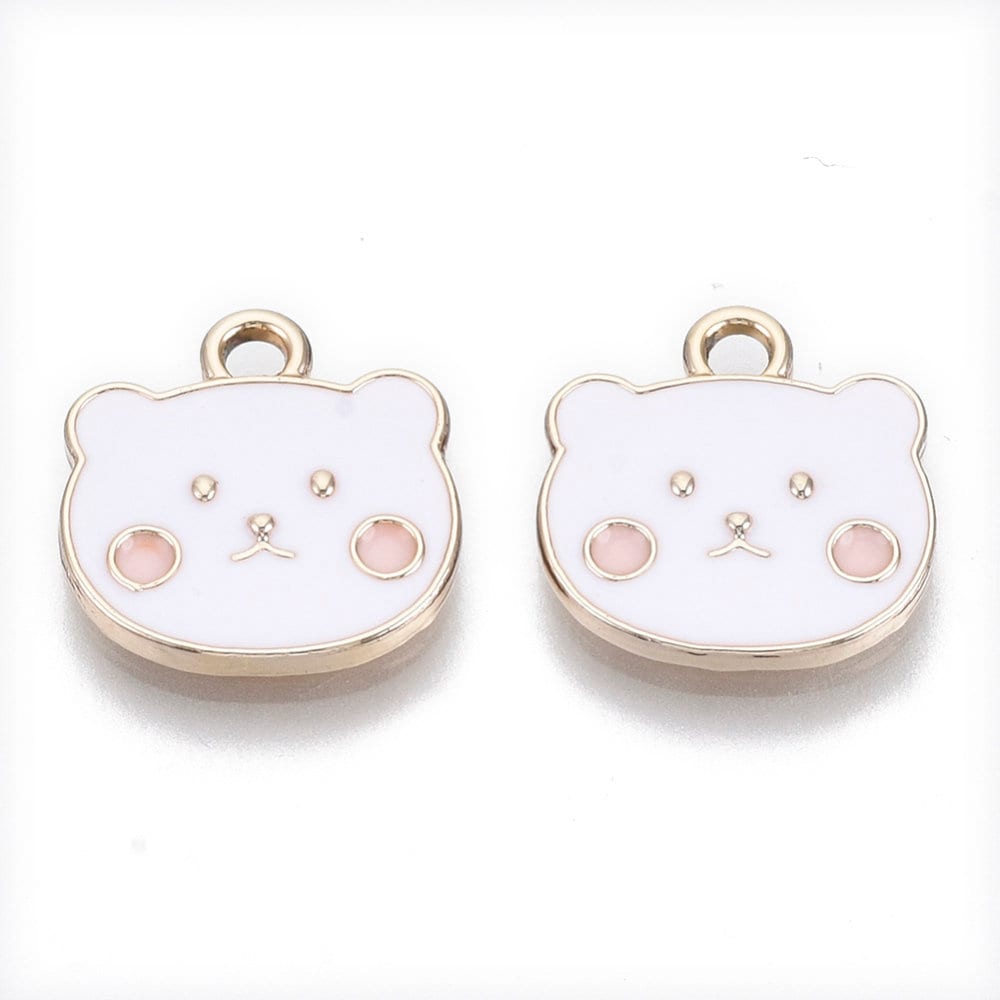 Pink/White/Brown Bear Alloy Enamel Charm (14mm x 14mm x 2mm, Hole: 2mm)