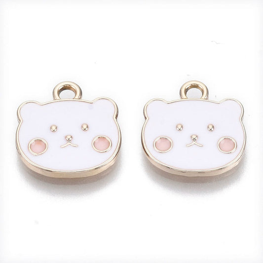 Pink/White/Brown Bear Alloy Enamel Charm (14mm x 14mm x 2mm, Hole: 2mm)