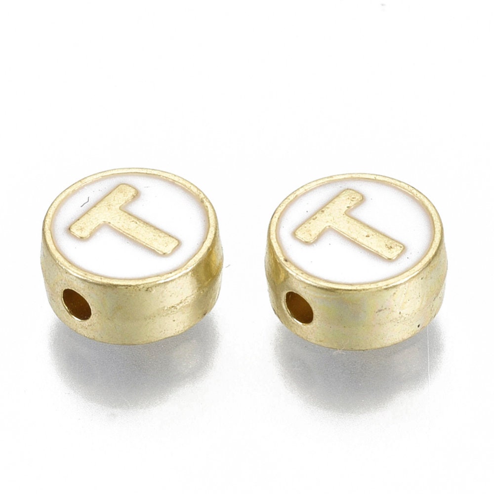 LETTER T Alloy Enamel Initial Charm (8x4mm, Hole: 1.5mm)