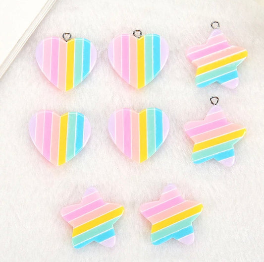 Rainbow Themed Heart and Star Resin Pendants with eyepins