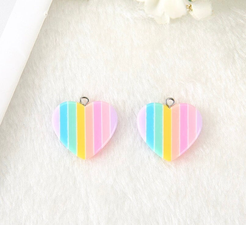 Rainbow Themed Heart and Star Resin Pendants with eyepins