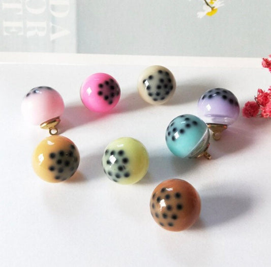 Resin Bubble Tea Round Glass Orb Charm with Eye Pin (16MM)