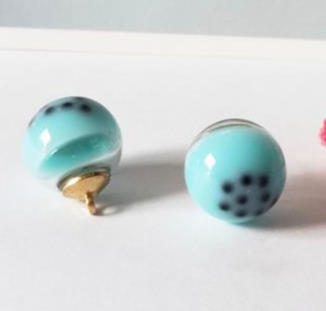 Resin Bubble Tea Round Glass Orb Charm with Eye Pin (16MM)