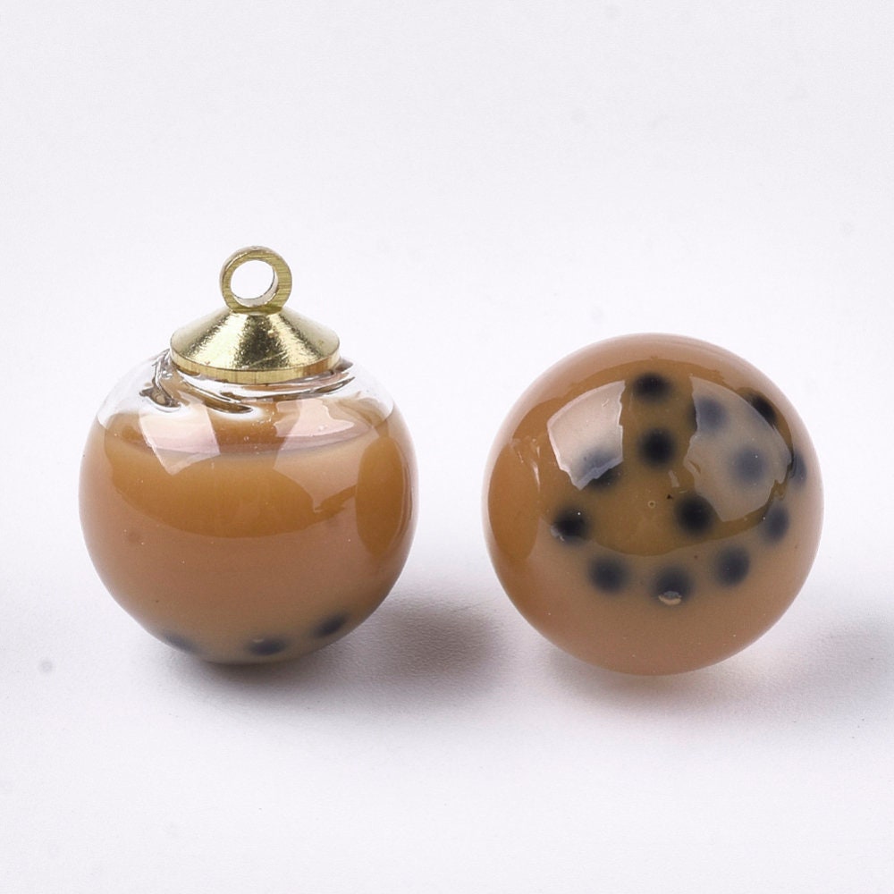 Resin Bubble Tea Round Glass Orb Charm with Eye Pin (16MM)