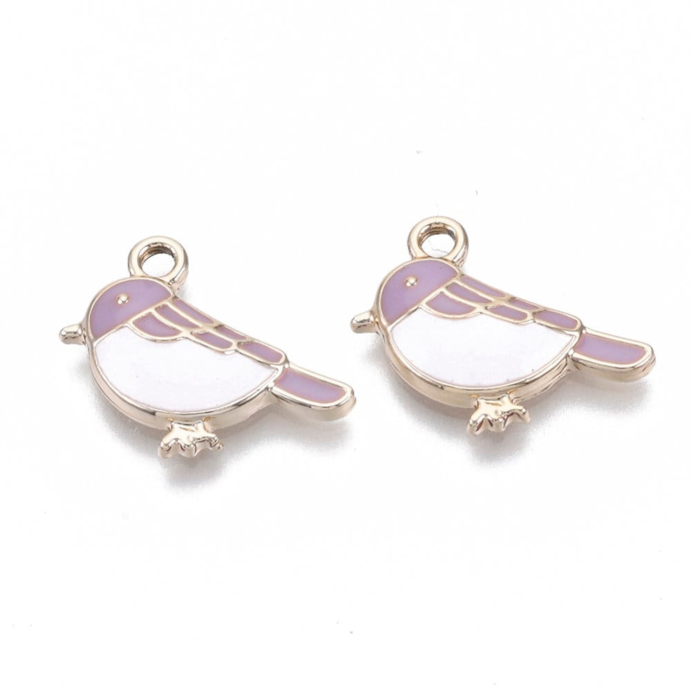 Pink/Purple Bird Alloy Enamel Charm (15.5mm x 19.5mm x 3mm, Hole: 2mm)