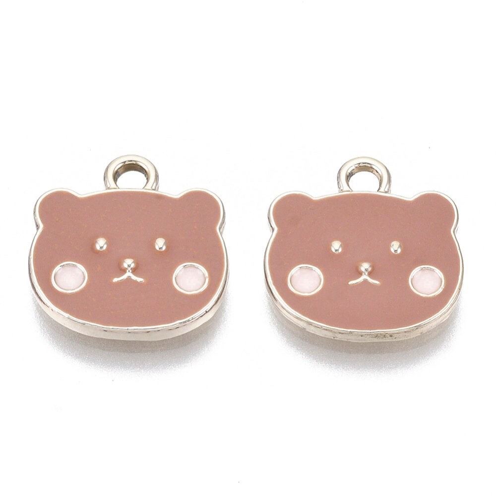 Pink/White/Brown Bear Alloy Enamel Charm (14mm x 14mm x 2mm, Hole: 2mm)