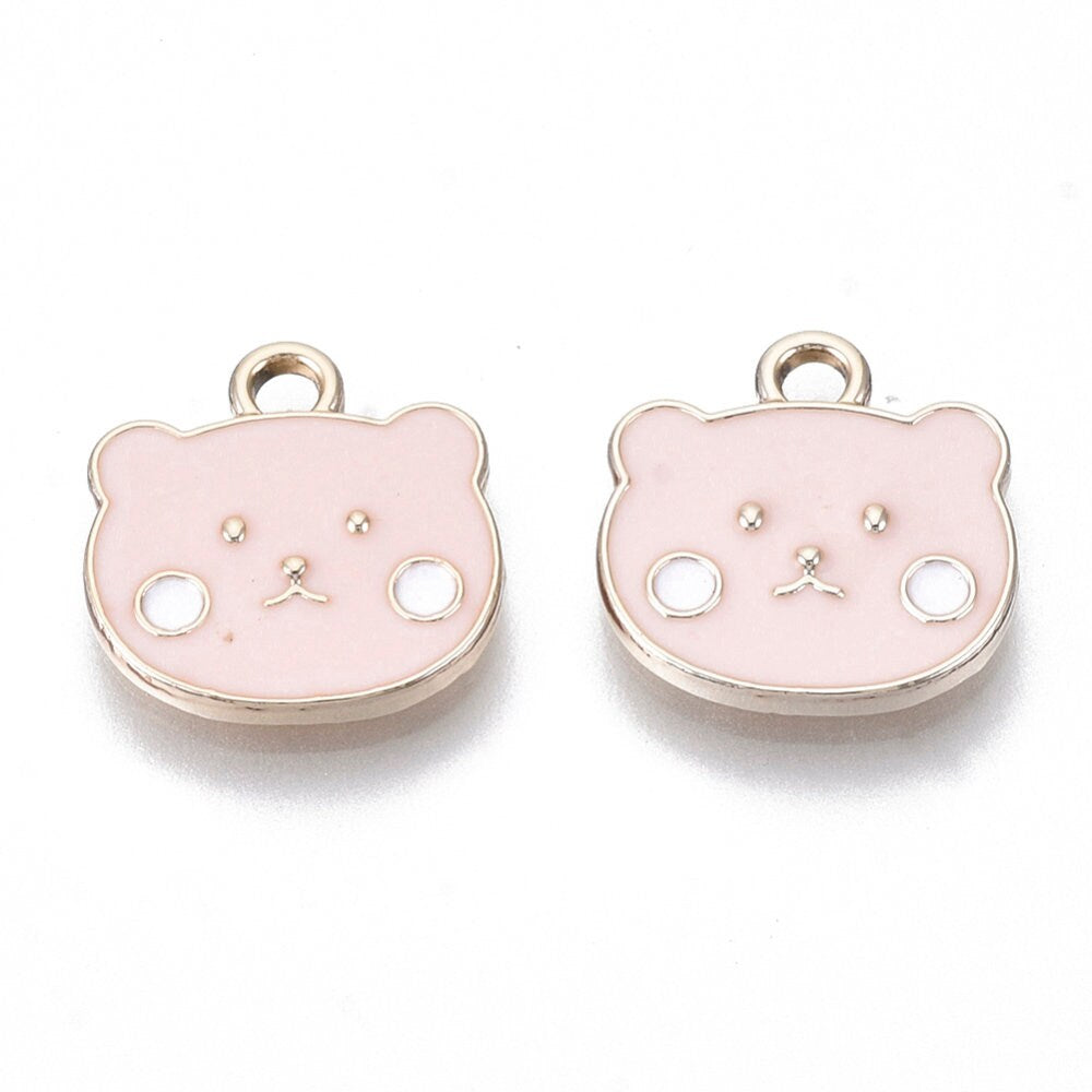 Pink/White/Brown Bear Alloy Enamel Charm (14mm x 14mm x 2mm, Hole: 2mm)