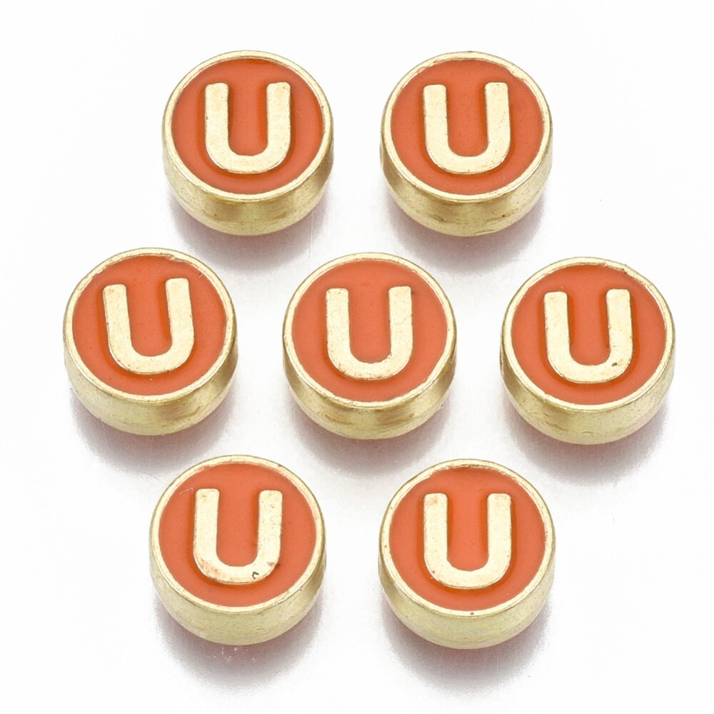 LETTER U Alloy Enamel Initial Charms (8x4mm, Hole: 1.5mm)