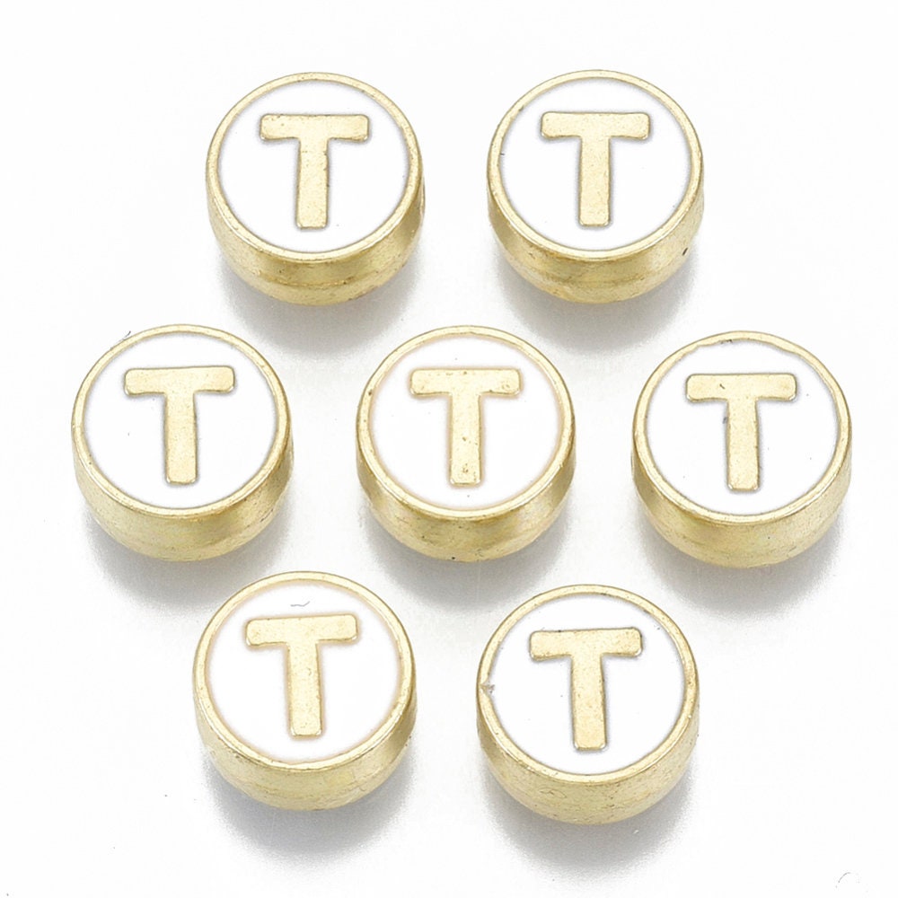 LETTER T Alloy Enamel Initial Charm (8x4mm, Hole: 1.5mm)