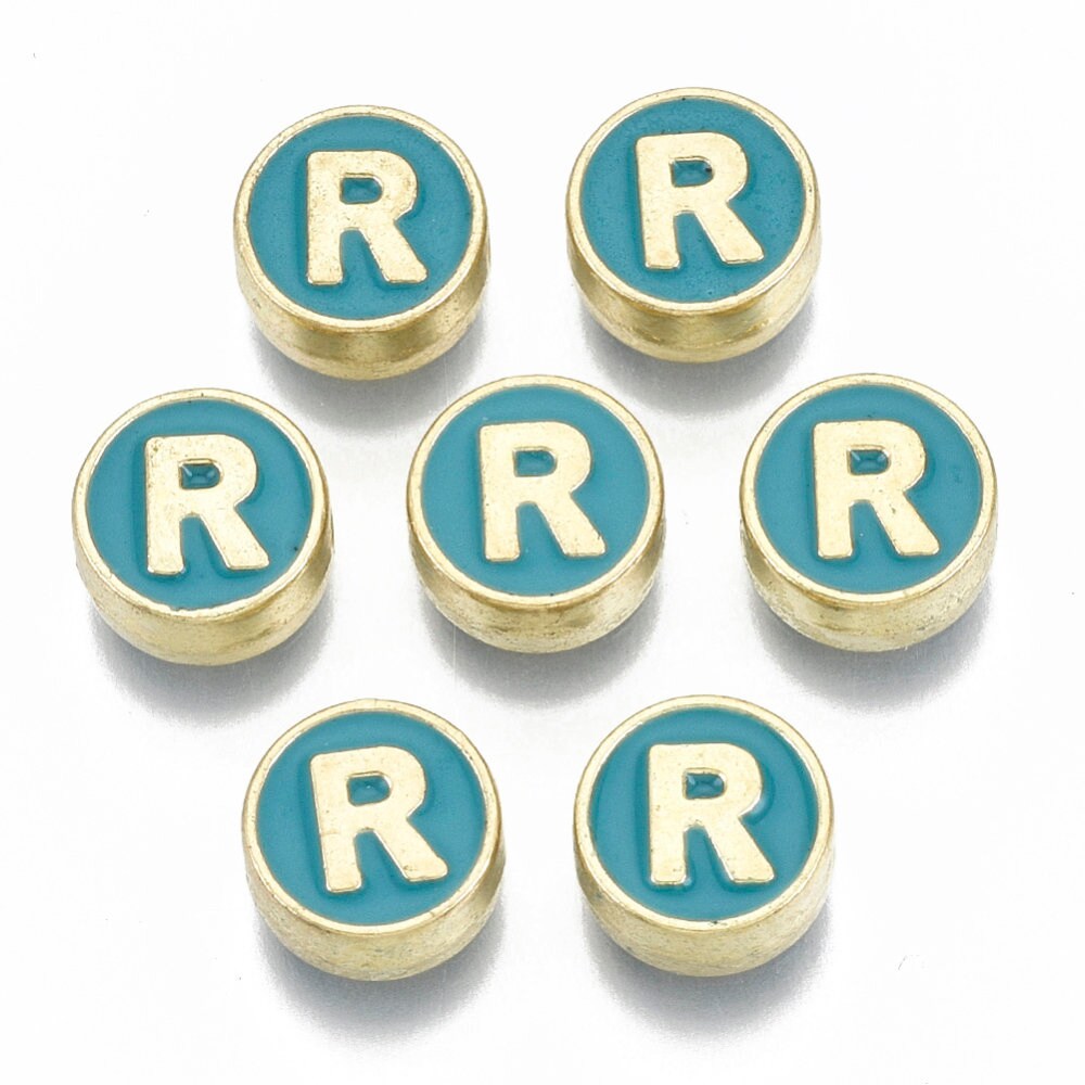 LETTER R Alloy Enamel Initial Charm (8x4mm, Hole: 1.5mm)