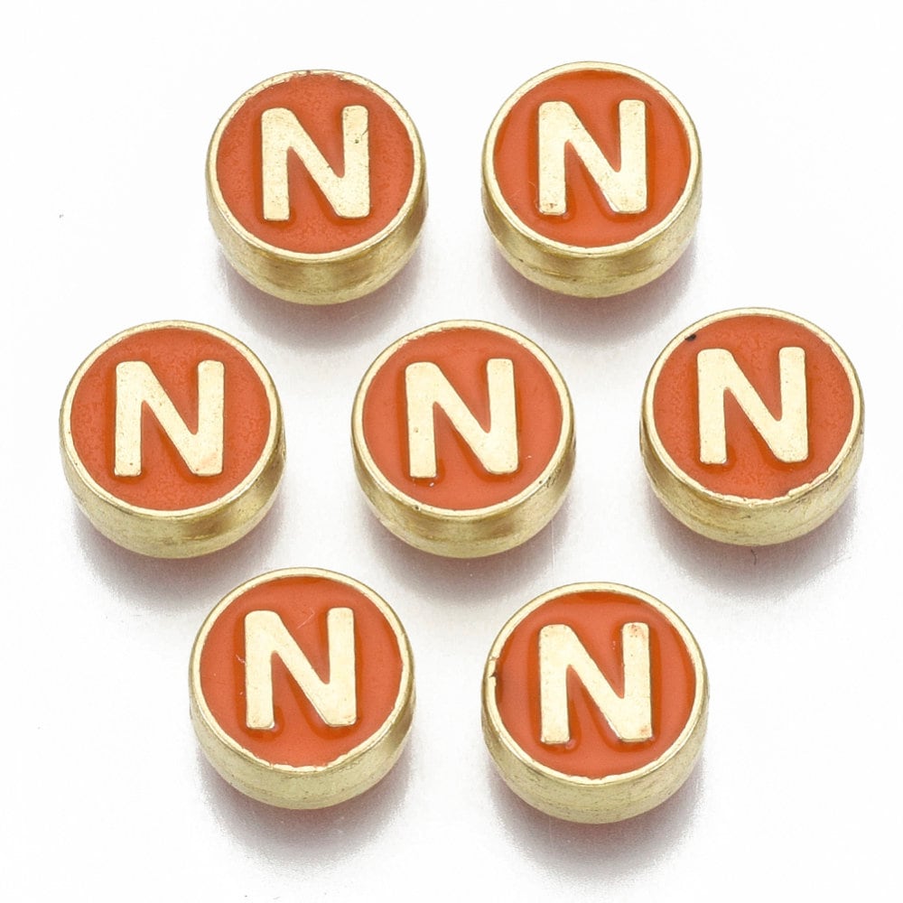 LETTER N Alloy Enamel Initial Charms (8x4mm, Hole: 1.5mm)