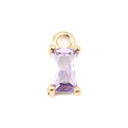 Purple Rectangle Cubic Zirconia 18K Gold Plated Charm (8MM x 4MM)