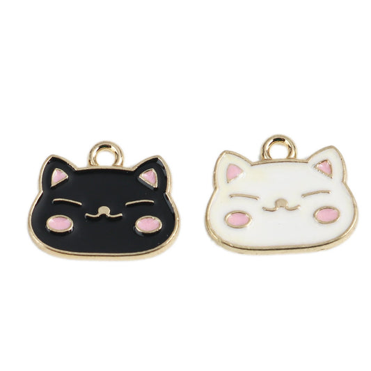 Cute Blushing Cat Face Enamel Zinc Alloy Charm Oil Drop Style Pendant (17mm x 14mm)