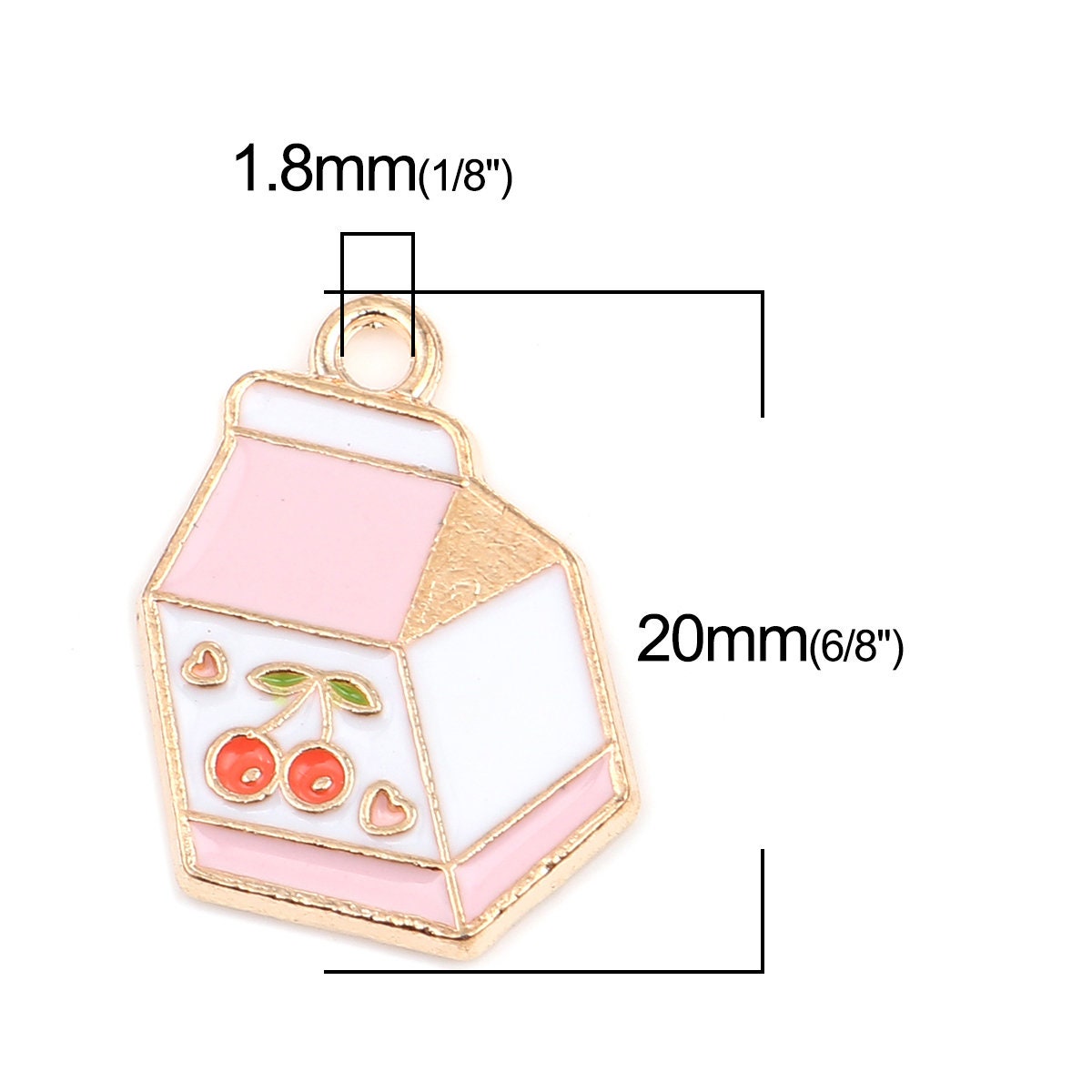 Cherry Milk Carton Drink Enamel Charm (20mm x 13mm)