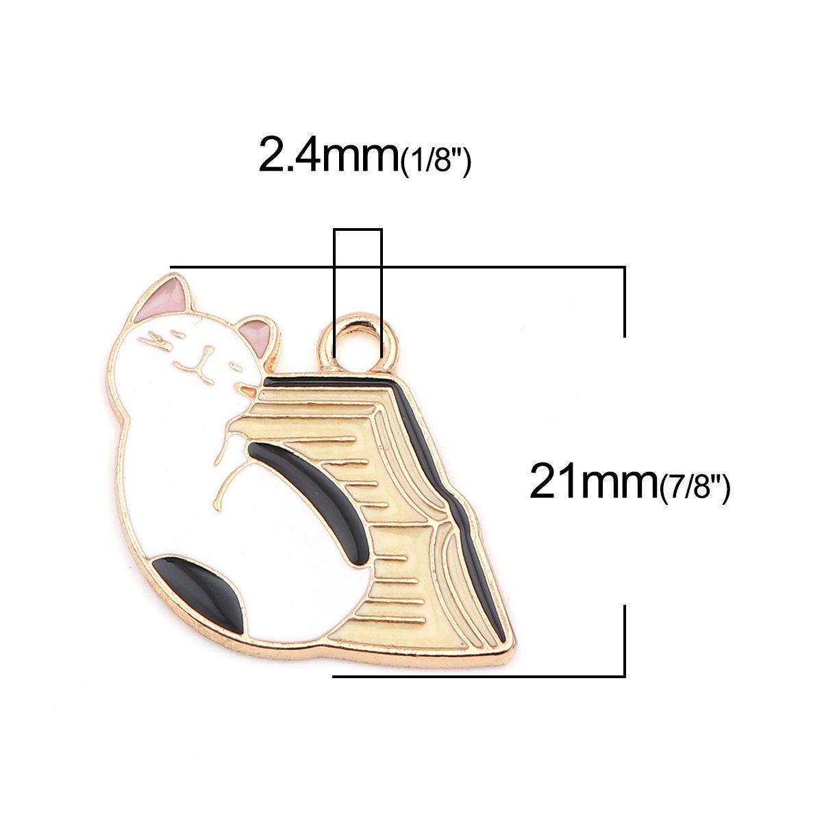 Cat With a Book Enamel Charm Oil Drop Style Zinc Alloy Pendant (21mm x 19mm)