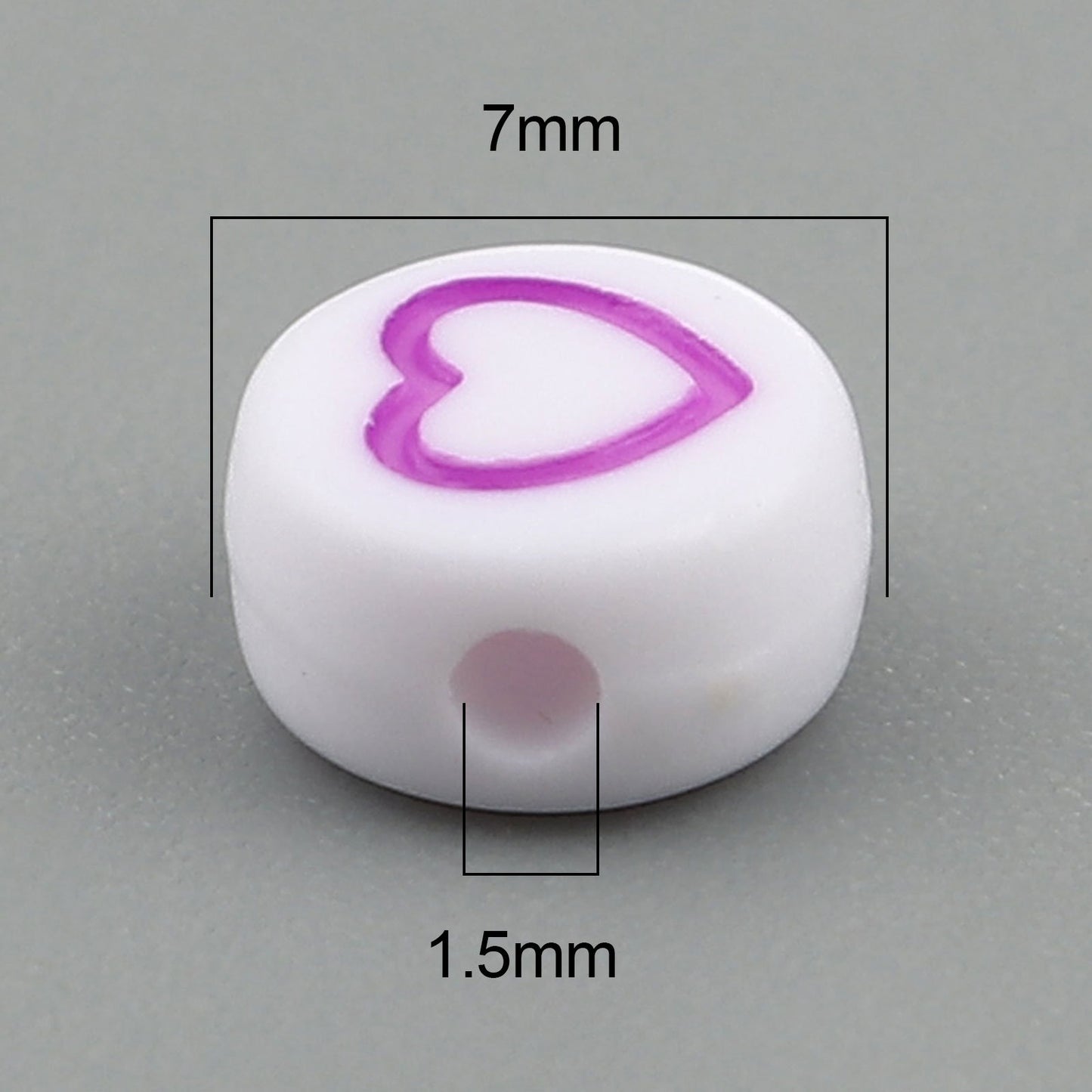 White Flat Round Acrylic with Mulitcolored Flower, Star, Moon, Heart Beads (7MM x 4MM)