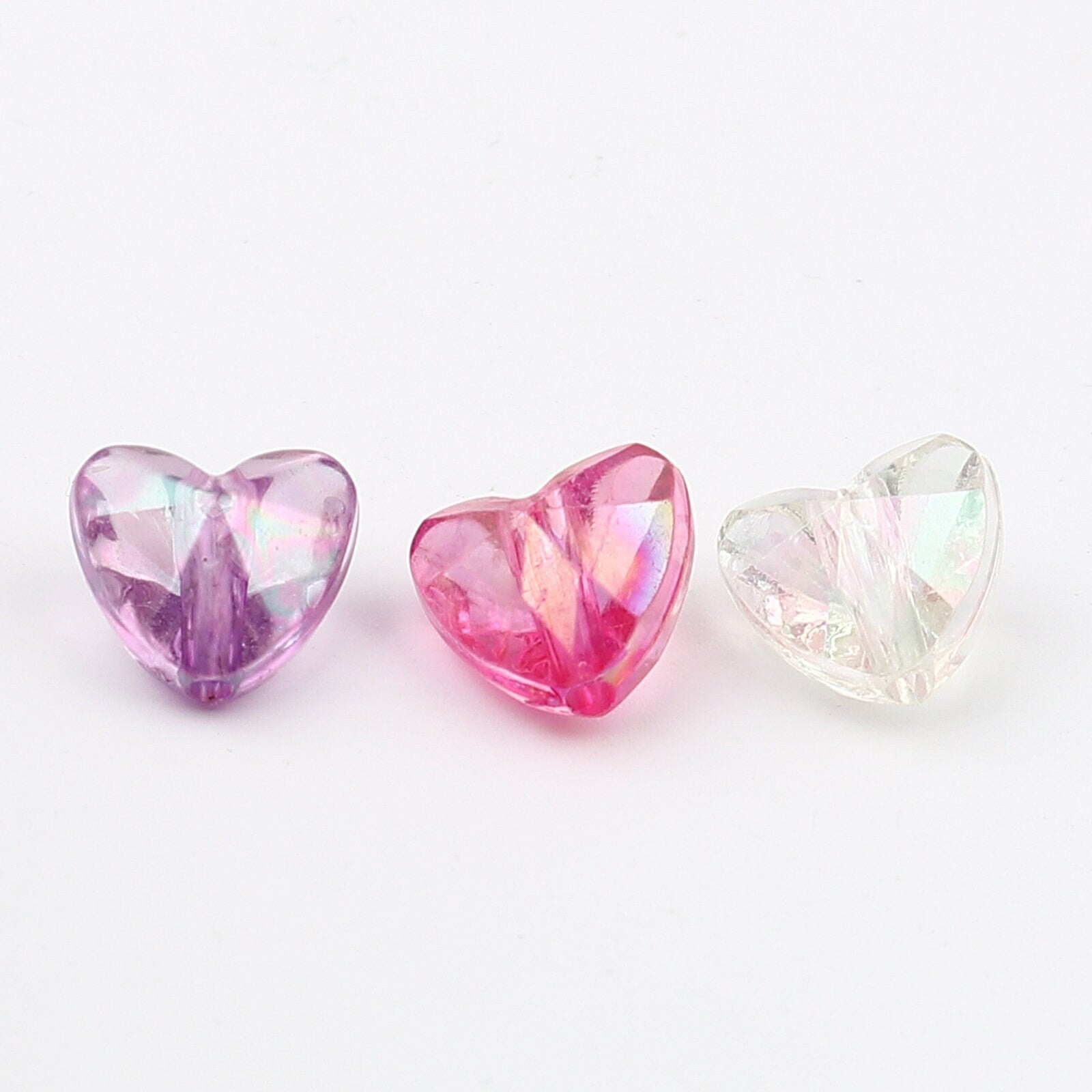 AB Color Plated Clear Heart Acrylic Spacer Beads (12mm x 11mm)