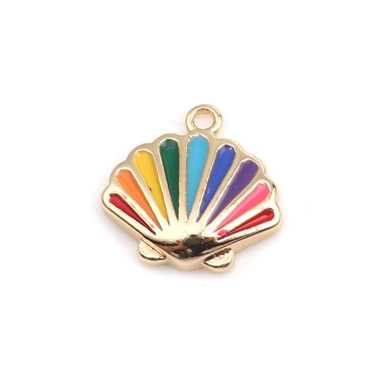 Rainbow Shell Scallop Ocean 18K Gold Plated Charm (10MM x 10MM)
