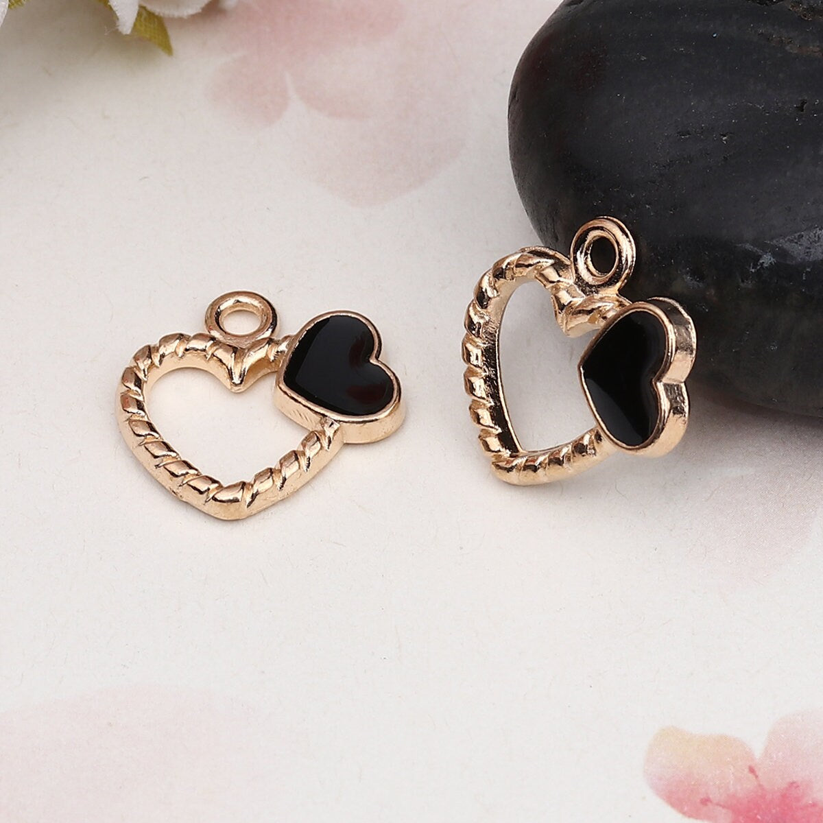 Striped Double Heart Enamel Zinc Alloy Charm (18mm x 18mm, Hole: 2mm)