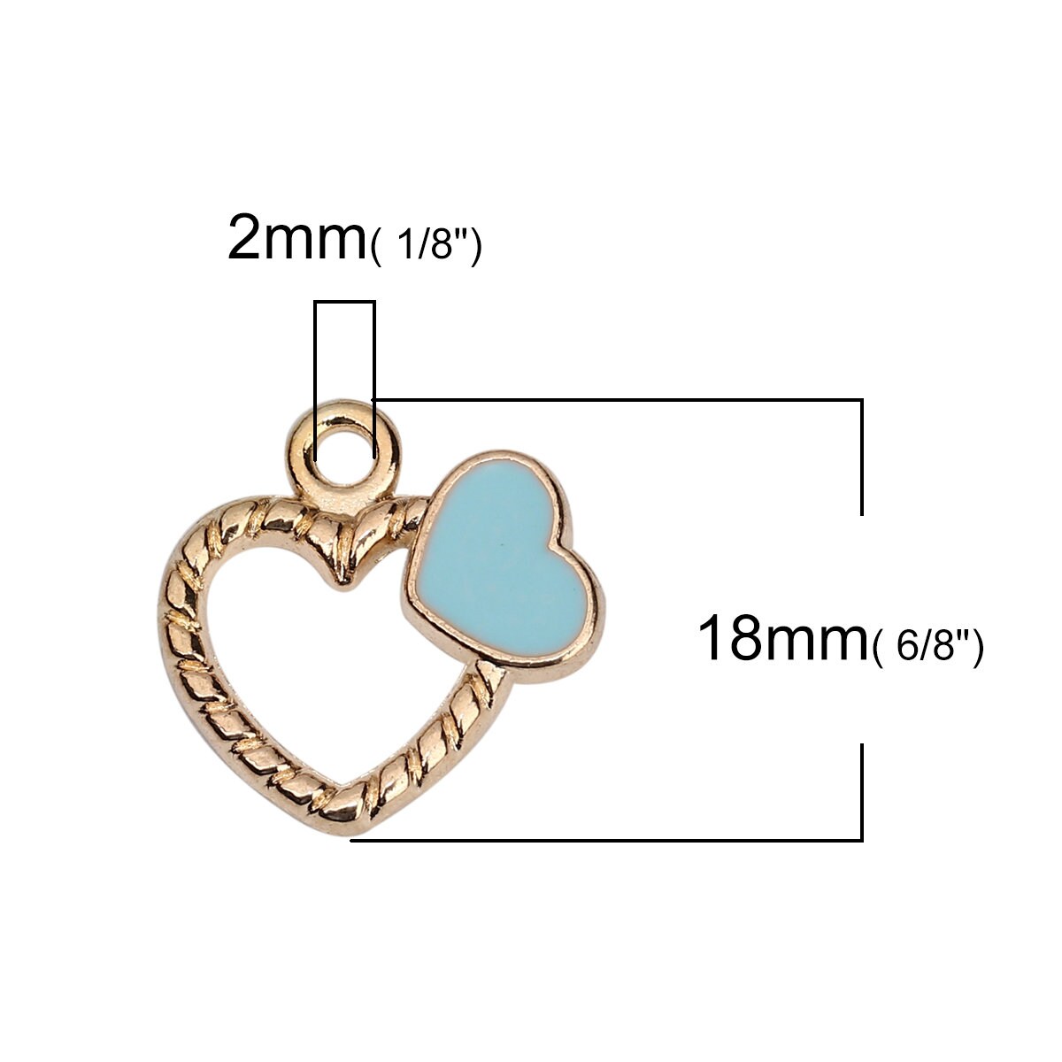 Striped Double Heart Enamel Zinc Alloy Charm (18mm x 18mm, Hole: 2mm)