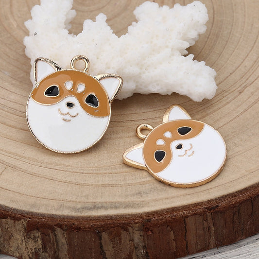 Akita Dog Animal Enamel Zinc Alloy Charm Oil Drop Style Pendant (24mm x 22mm, Hole: 2.1mm)