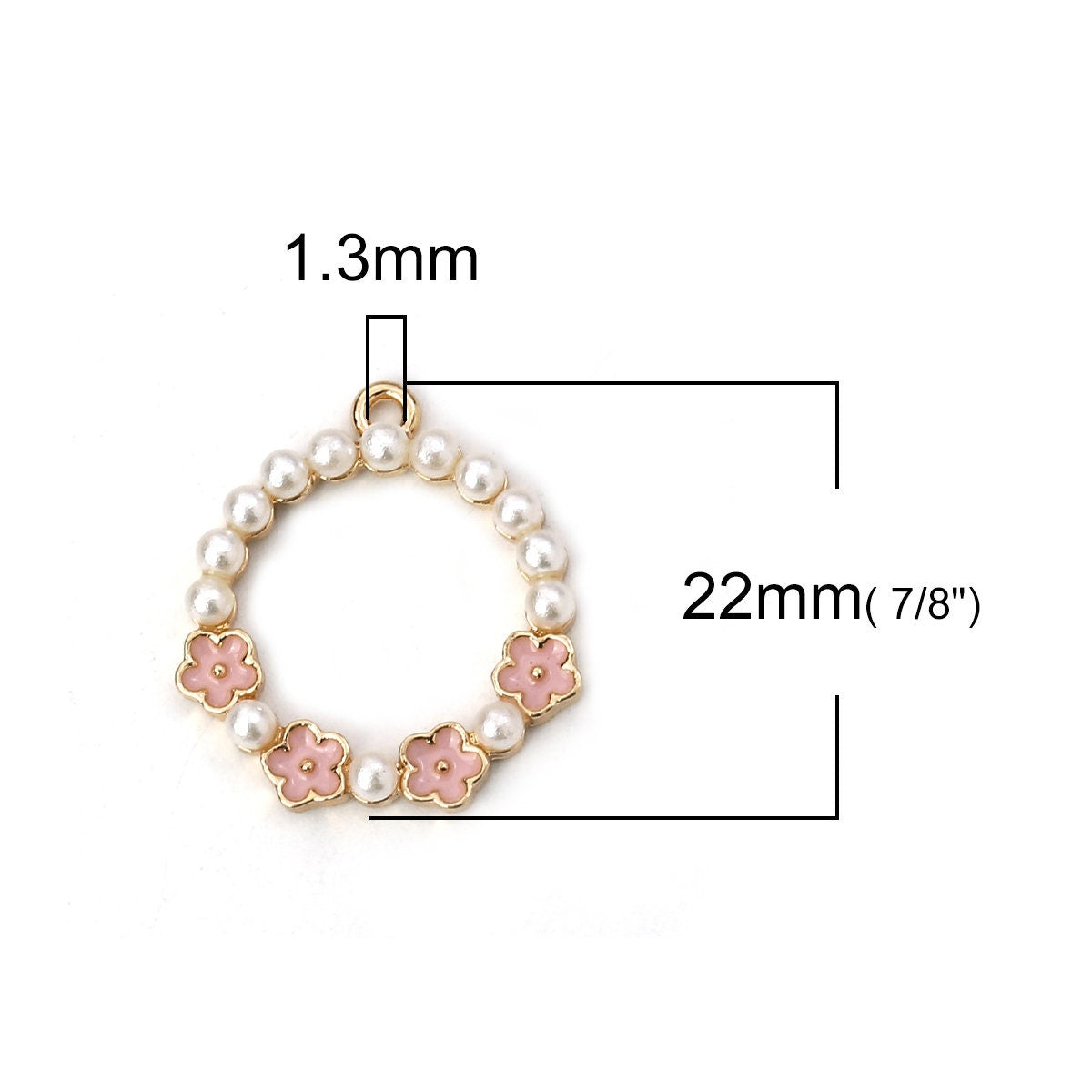 5pc Circle Ring with Pearls and Flowers Enamel Charm (22mm x20mm, Hole: 1.3mm)