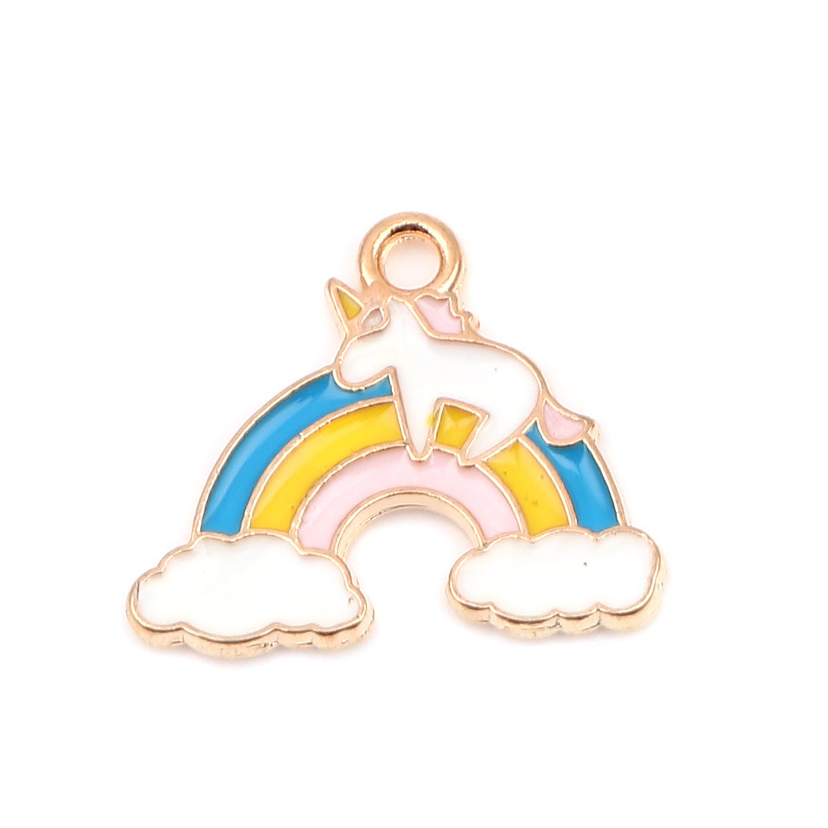 Unicorn on a Rainbow Enamel Zinc Alloy Charm (Approx 20mm x17mm, Hole: 2mm)