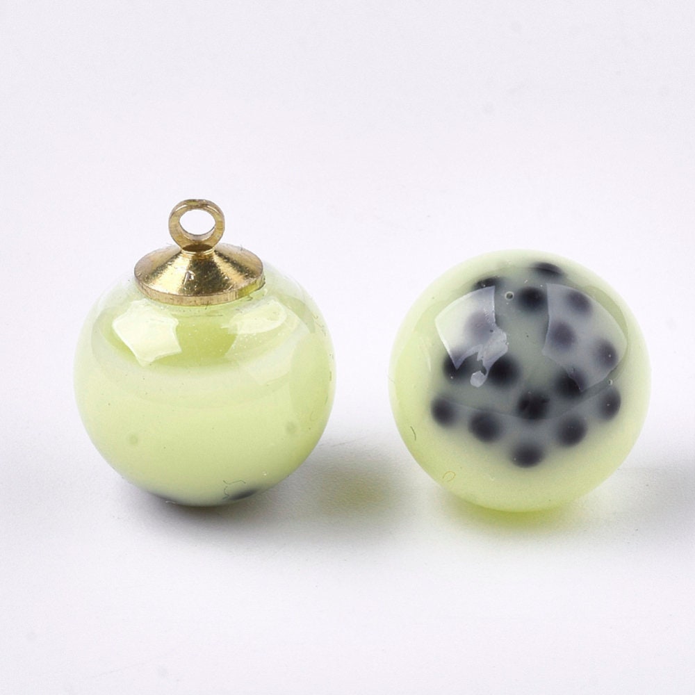 Resin Bubble Tea Round Glass Orb Charm with Eye Pin (16MM)