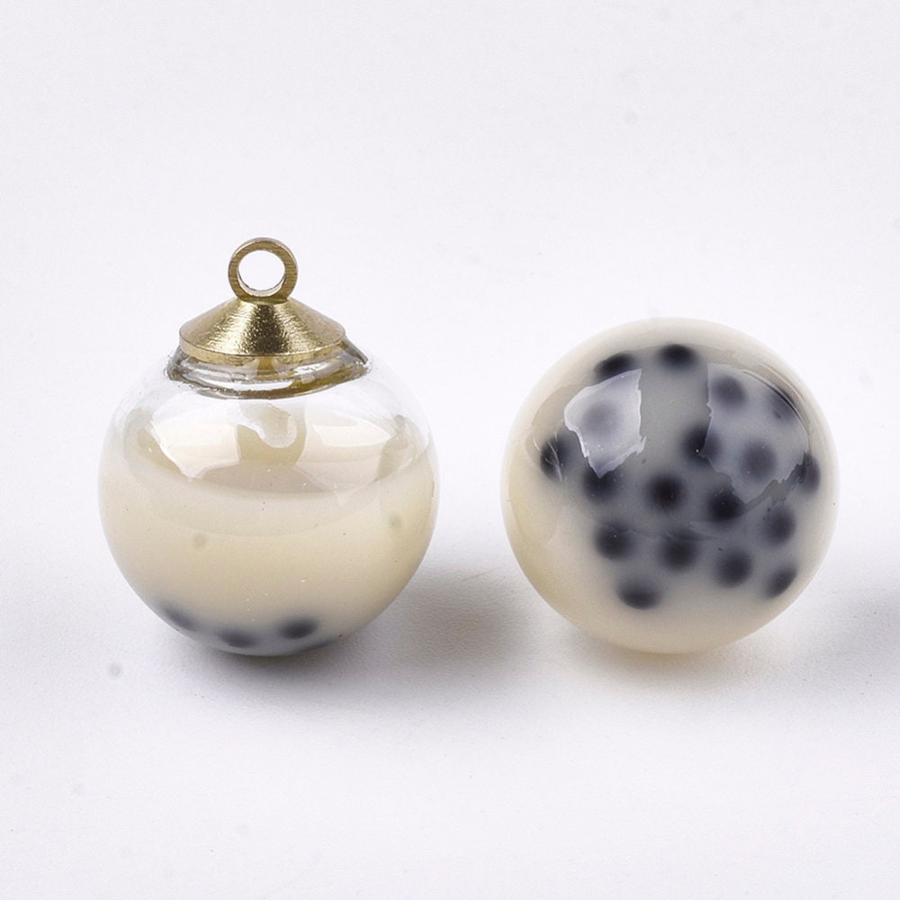 Resin Bubble Tea Round Glass Orb Charm with Eye Pin (16MM)