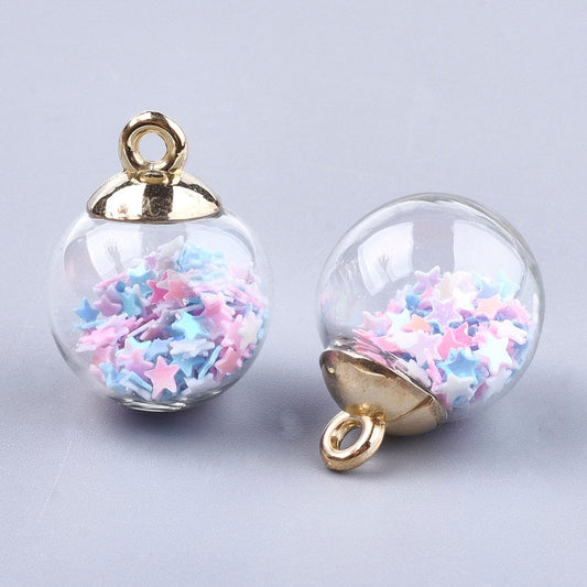 Transparent Glass Orb with Plastic Star Confetti Flakes (21.5mm x 16mm)