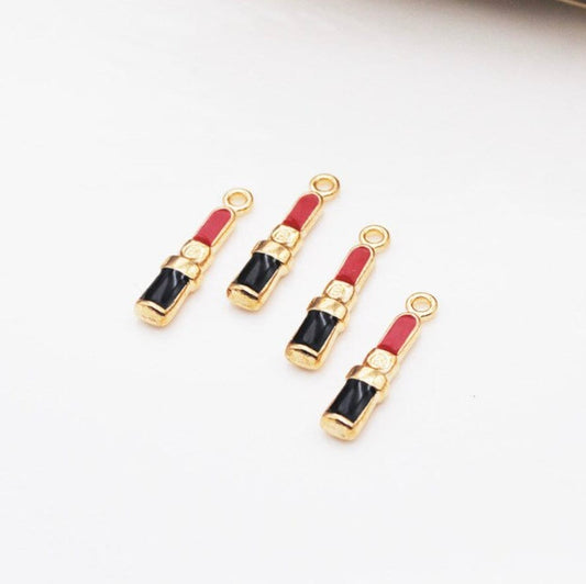 Pink Red Lipstick Enamel Charm Oil Drop Style Zinc Alloy Pendant (3mm x 19mm)