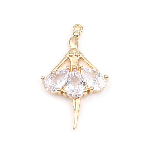 Ballerina Dancing Girl 18K Gold Plated Charm (24MM x 14MM)