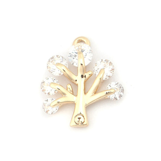 Cute Tree Rhinestone 18K GOLD PLATED Charm (12MM x 10MM) Style Pendant