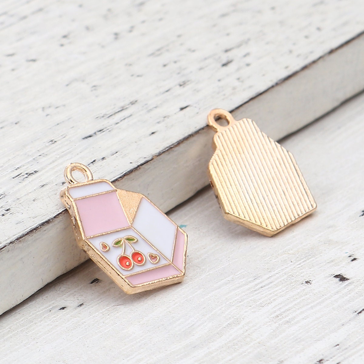 Cherry Milk Carton Drink Enamel Charm (20mm x 13mm)