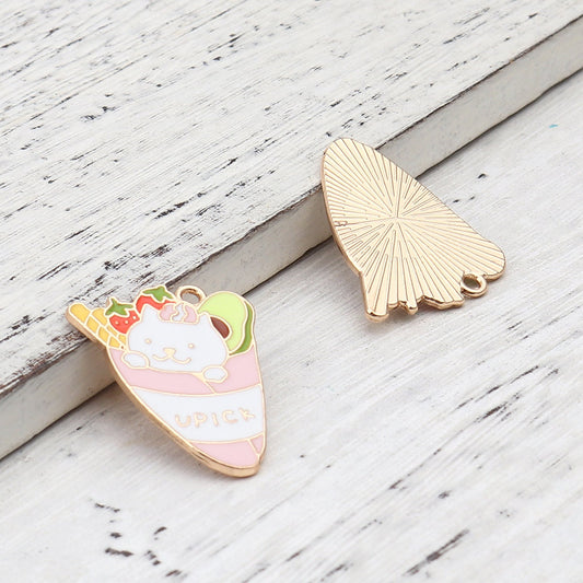 Pink Cat in a Crepe Enamel Charm (31mm x 24mm)