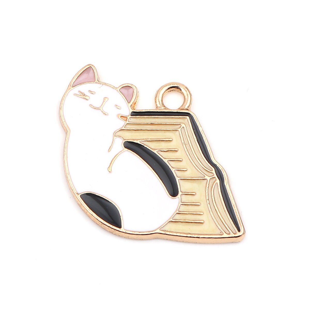 Cat With a Book Enamel Charm Oil Drop Style Zinc Alloy Pendant (21mm x 19mm)