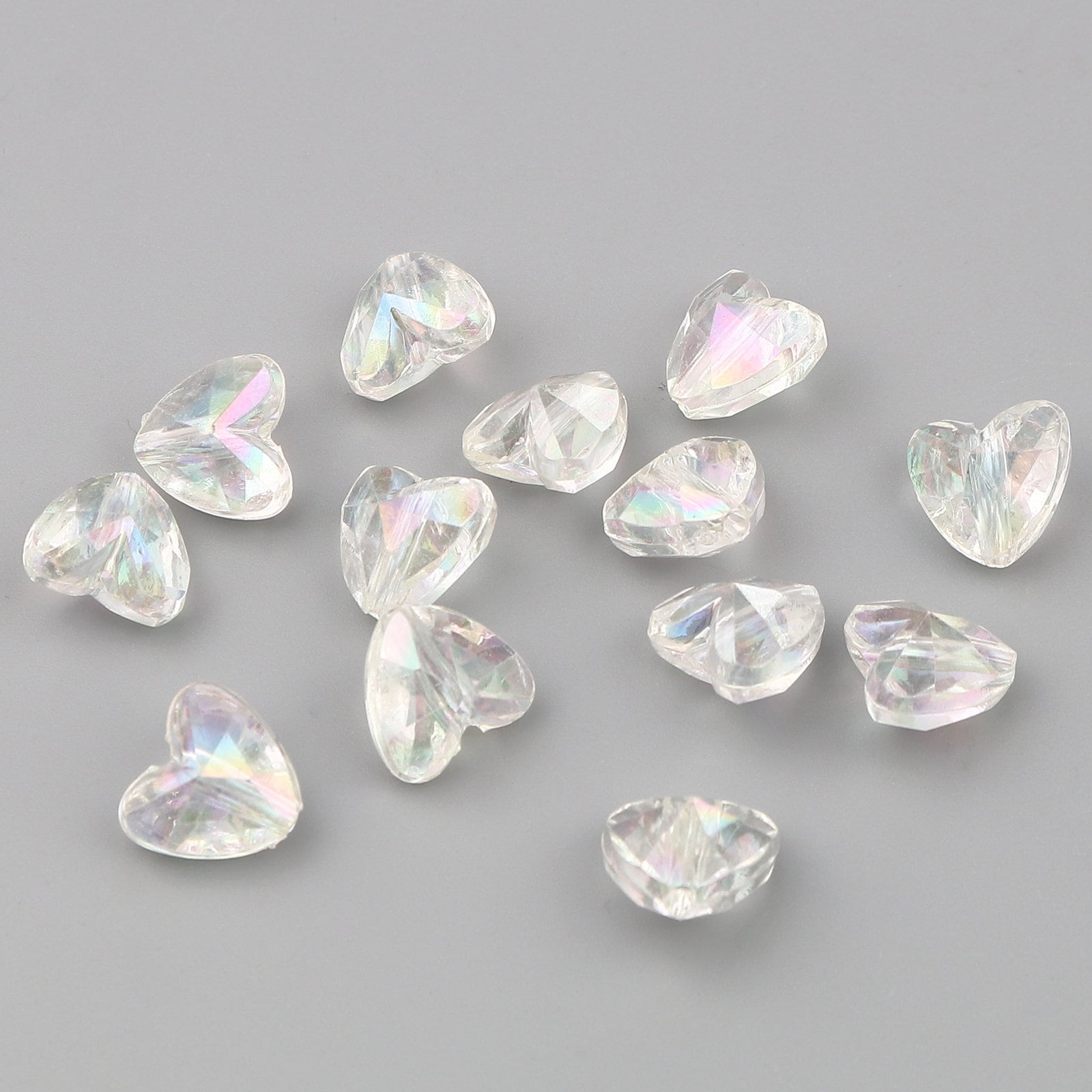 AB Color Plated Clear Heart Acrylic Spacer Beads (12mm x 11mm)