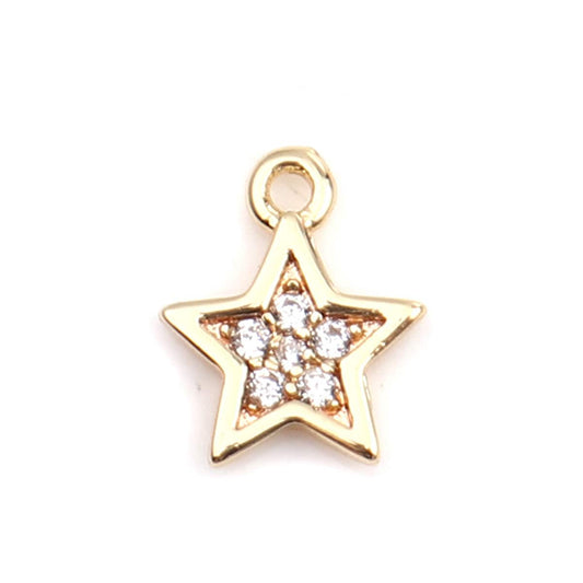 Star Charm with Rhinestone 18K Gold Plated (8MM x 7MM)