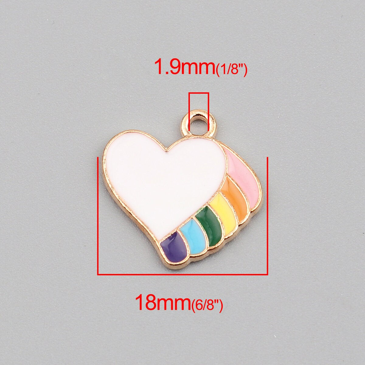 Heart Rainbow Enamel Zinc Alloy Charm Oil Drop Style Pendant (18mm x18mm, Hole: 1.9mm)