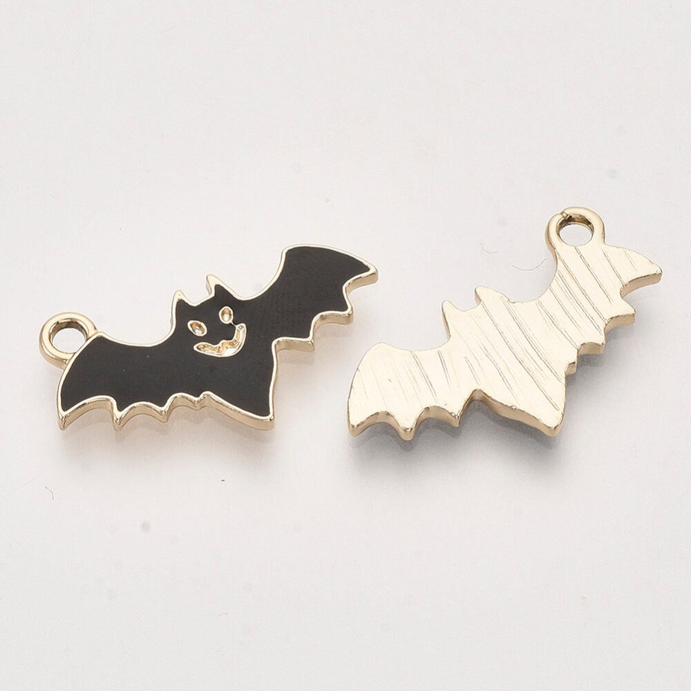 Alloy Enamel Black Bat Charms (14mm x 23mm)