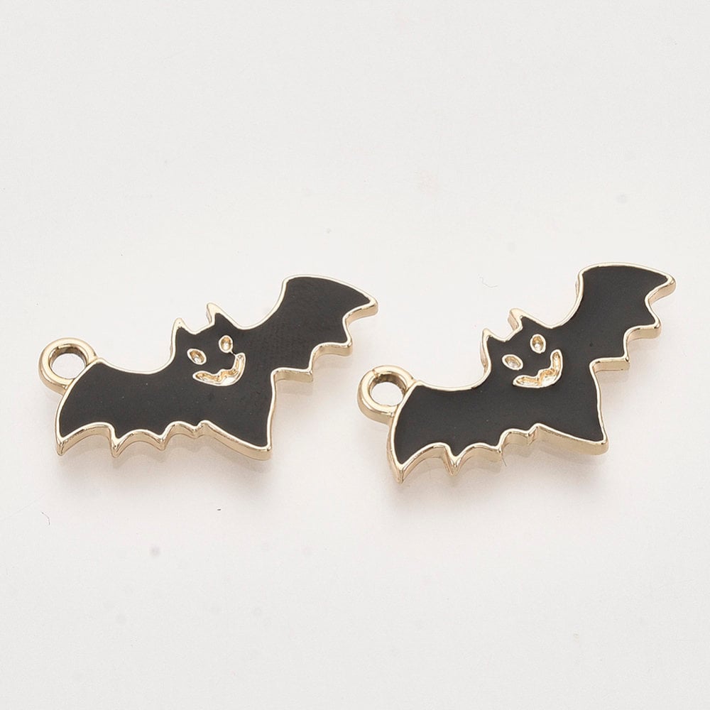 Alloy Enamel Black Bat Charms (14mm x 23mm)