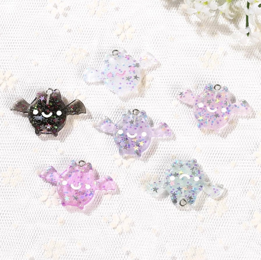 Glitter Bat Resin Charms with eyepins (38mm x 24mm)