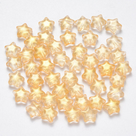 Cute Spray Painted Transparent Gold Glitter Colored Glass with Gold Flakes Star Beads (8mm x 8.5mm x 4mm) D03