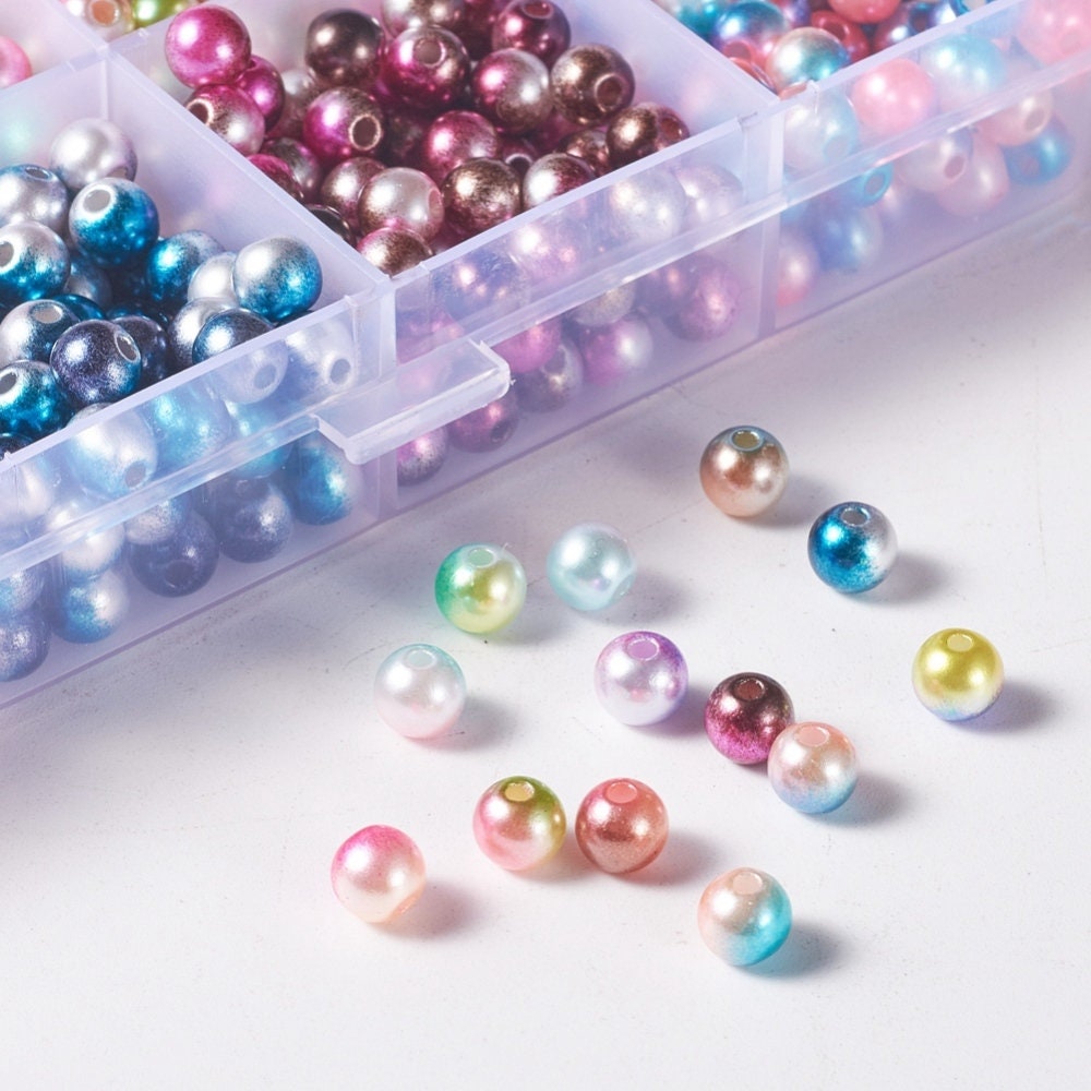 Rainbow ABS Plastic Gradient Pearl Beads (With Hole) Set