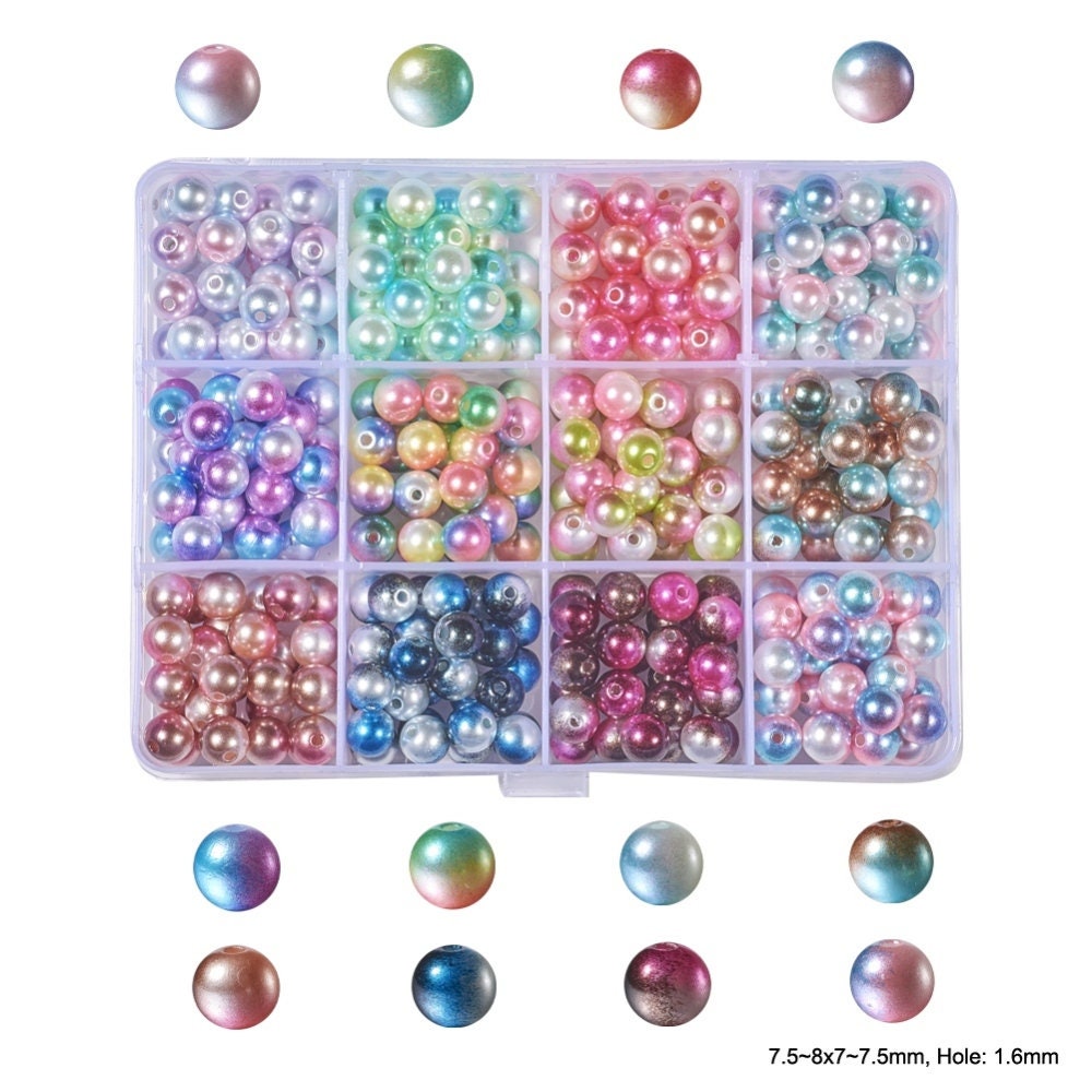 Rainbow ABS Plastic Gradient Pearl Beads (With Hole) Set