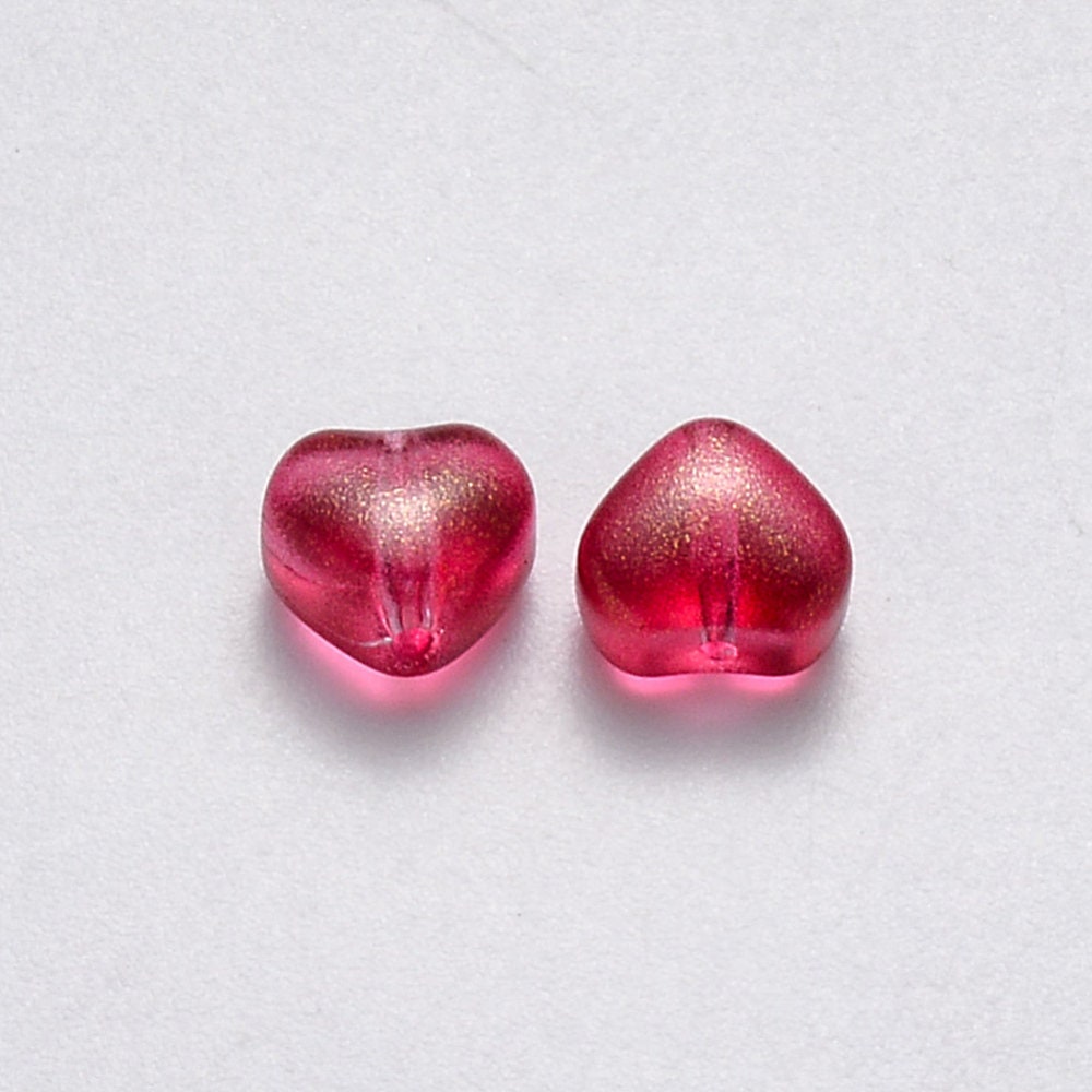 Cute Spray Painted Red Pink Colored Glass Heart Beads (6mm x 6mm x 4mm) B07