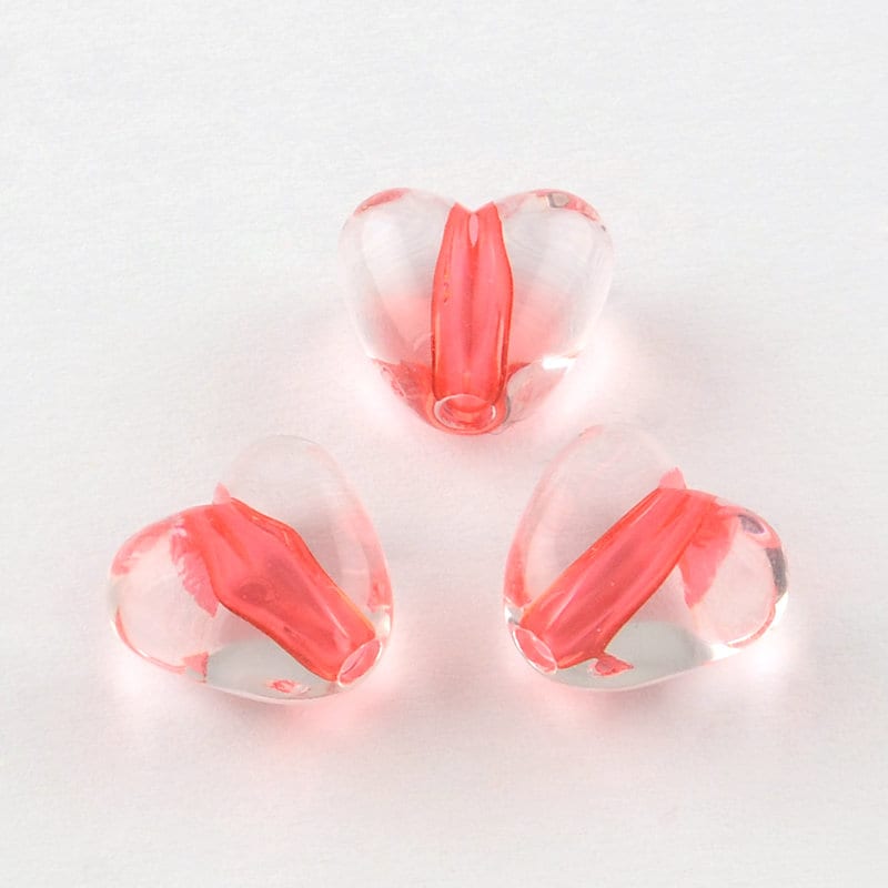 Transparent Acrylic Heart with Colored Center Bead (9.5 x 10.5 x 7mm; Hole: 2mm)