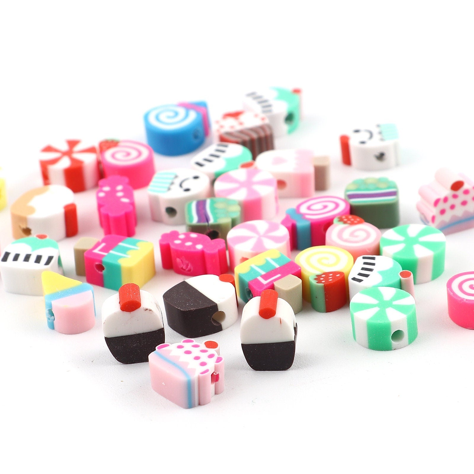 Cute Dessert Themed Polymer Clay Beads (12mm x 9mm; Hole: 2.9 mm)